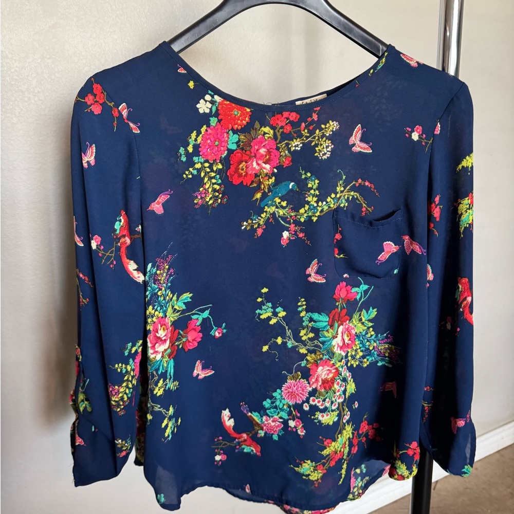 Lily White Navy Floral Blouse